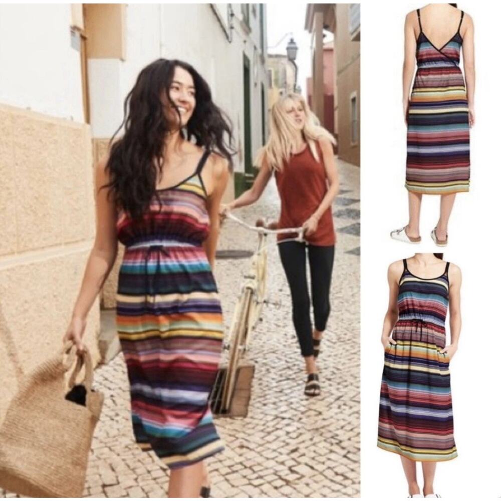 Athleta Havana Serape Rainbow Midi Tank Dress Pockets travel XXS - Picture 12 of 12